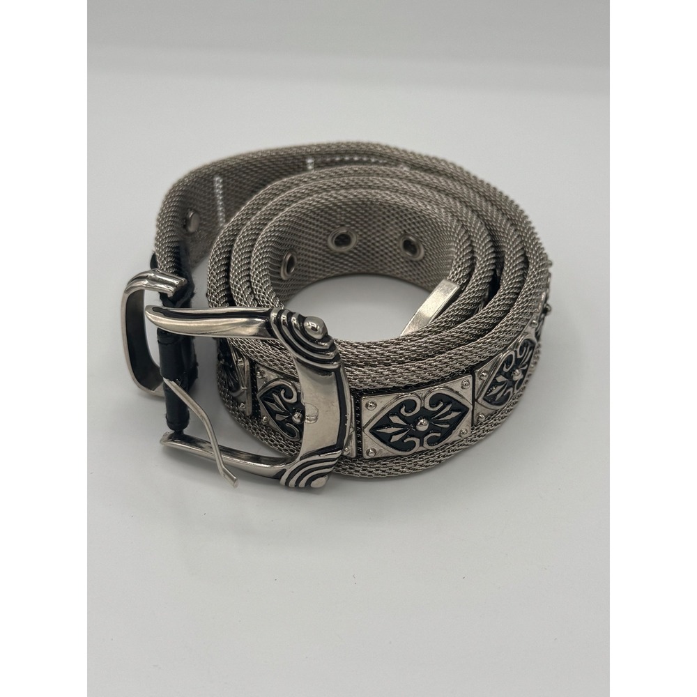 Vintage Silver Metal Mesh Concho Belt Genuine Leather Size 38 Western CC-739D